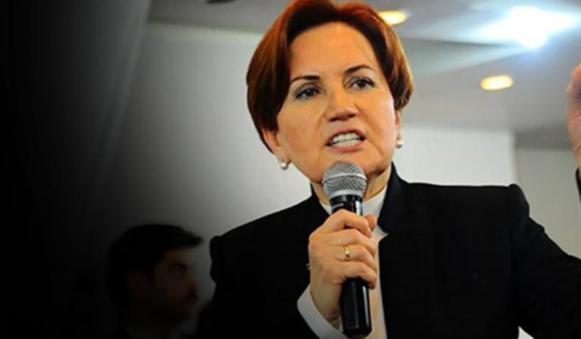 Good Party Chairwoman Meral Aksener speaks at an event