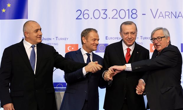 Erdogan and EU leaders pose for photo in Varna, Bulgaria