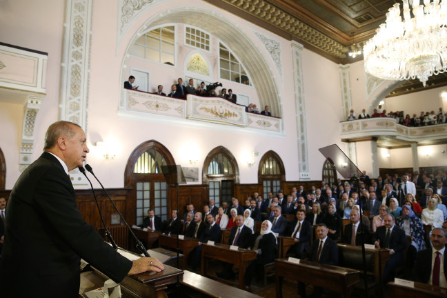 Erdogan speaks at first building of Turkey's Parliament