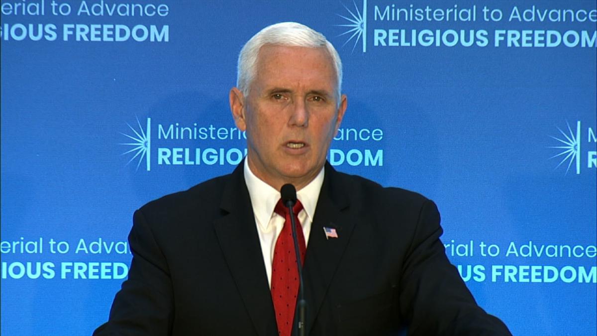 U.S. Vice President Mike Pence speaks at a conference on religious freedom