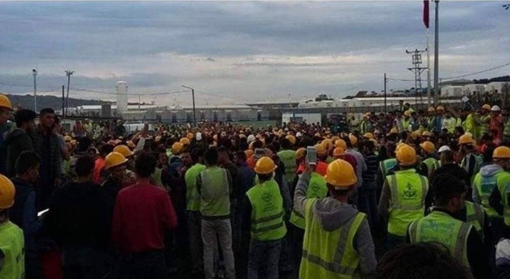 Workers gathered for a protest at Istanbul's new airport.